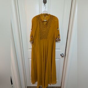 Embroidered Mustard Long Sleeve Dress